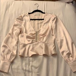 Vera & Lucy via Nasty Gal Blush Pink Silk Blouse